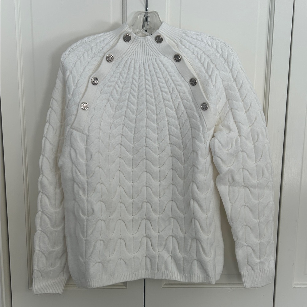NWT Maje Ivory Cable Knit Sweater with snap Accents EU size 2